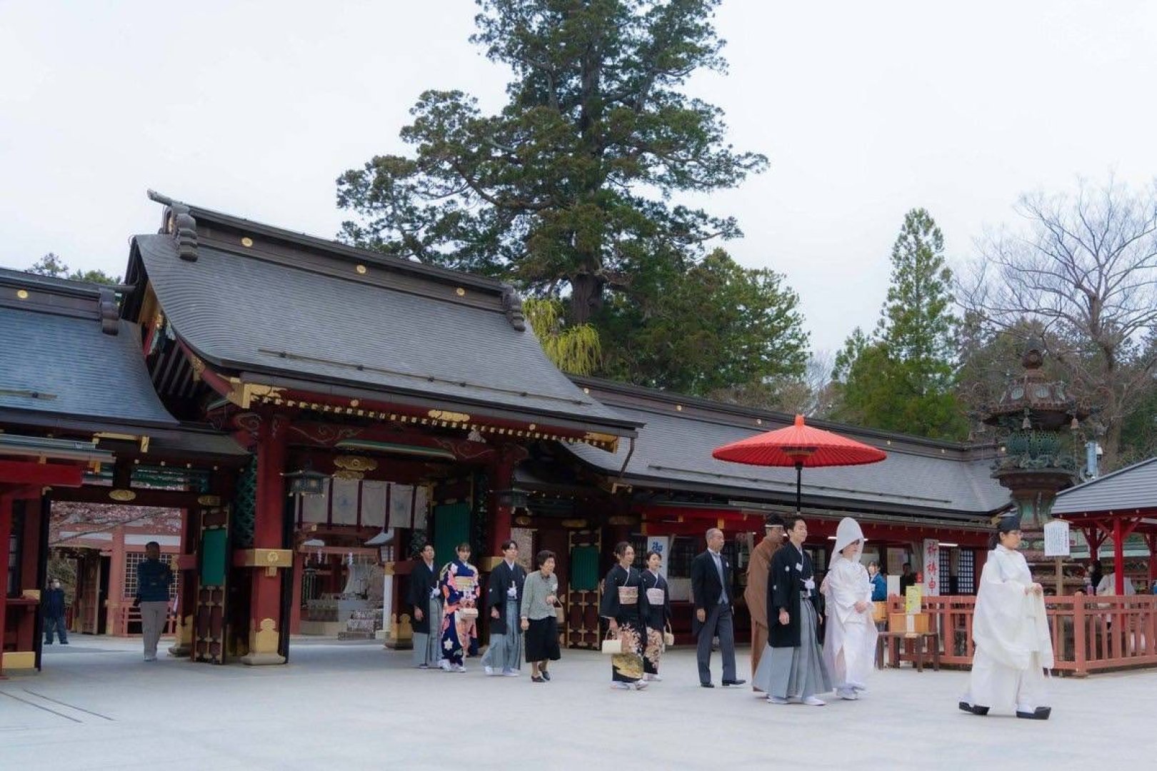 A Japanese wedding ceremony at Shiogama Shrine